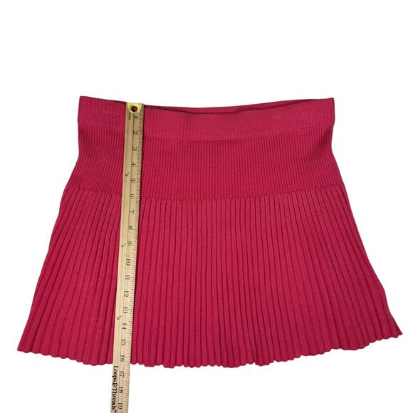 Aerie Womens Pink Ribbed Pleated Mini Skirt Size Large Y2K Preppy Knit - Picture 6 of 9